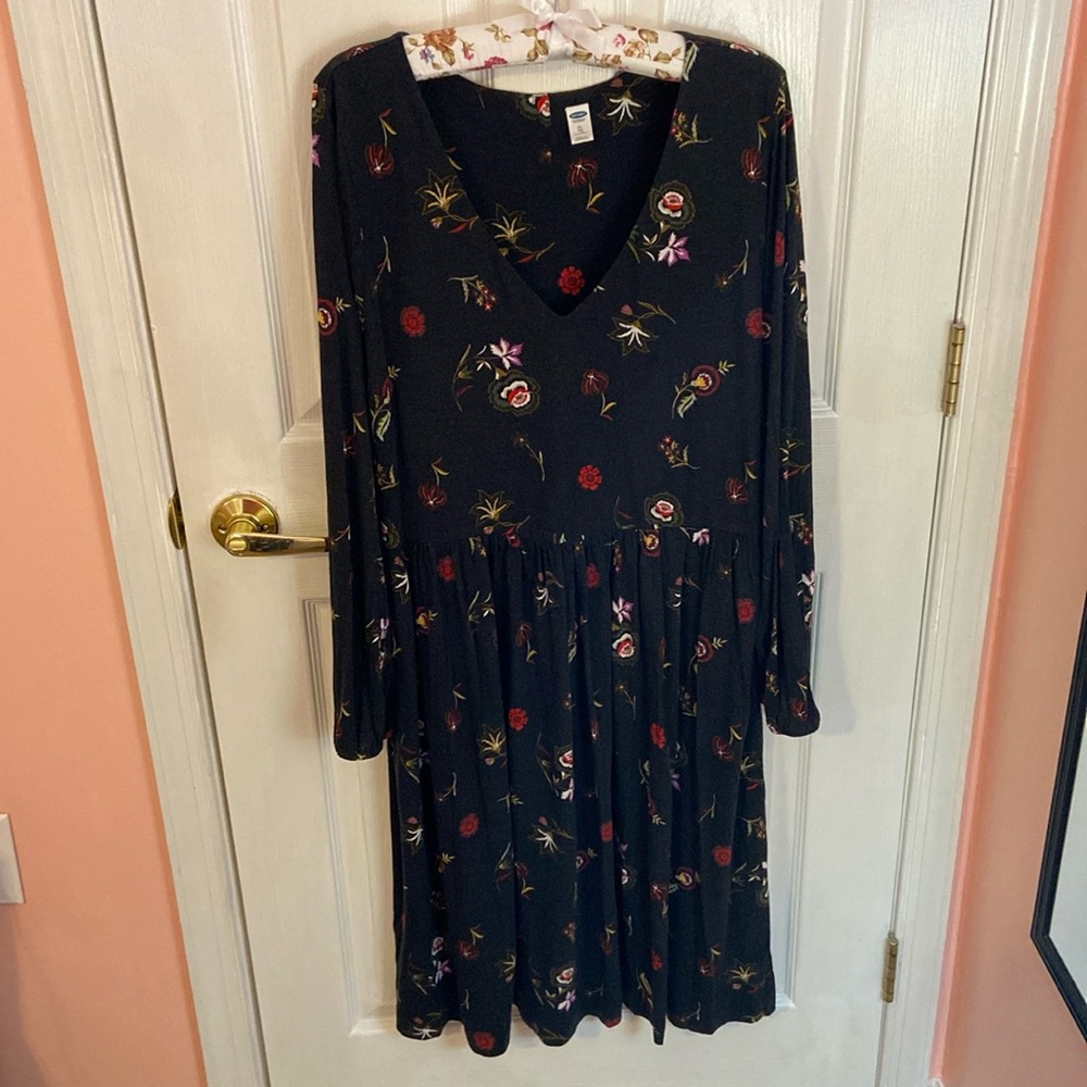 Old Navy Dark Gray Floral Dress XL Tall